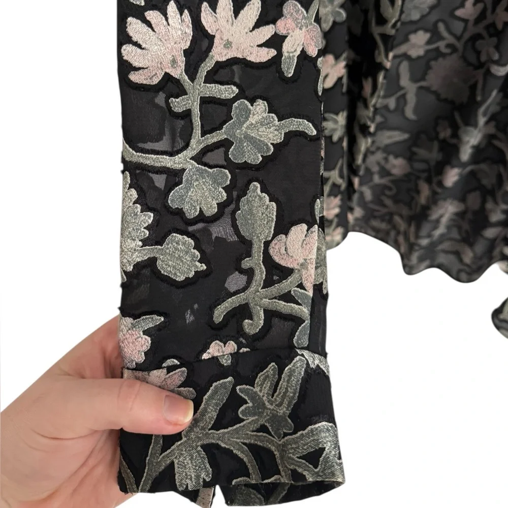 Lafayette 148 New York Brayden Long Sleeve Black Floral Button Down, Size XL - Picture 8 of 8